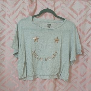 Zara Light Gray Tee with Gold Sequin Stars